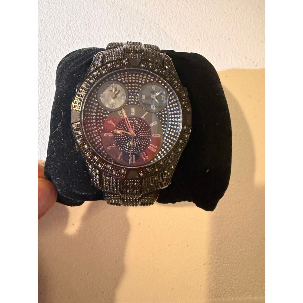 JBW JB534BD 3 Time Zone Watch Black Steel Crystal Accents